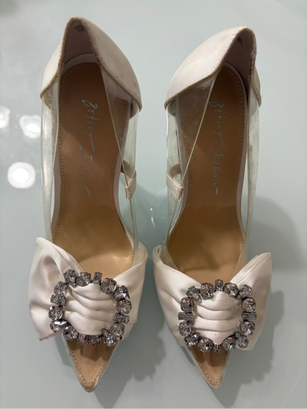 Betsey Johnson Pink Satin Crystal Buckle Pointed-Toe Pumps